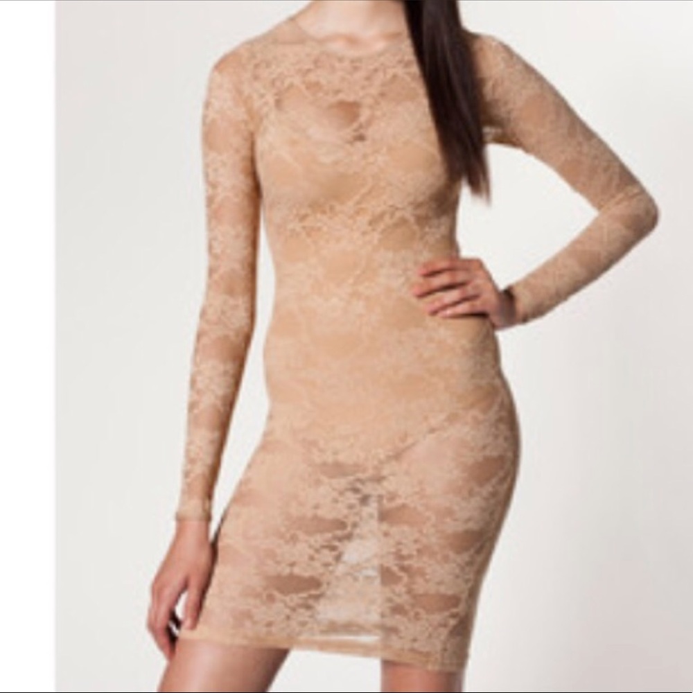 American Apparel Long Sleeve Lace Dress Nude